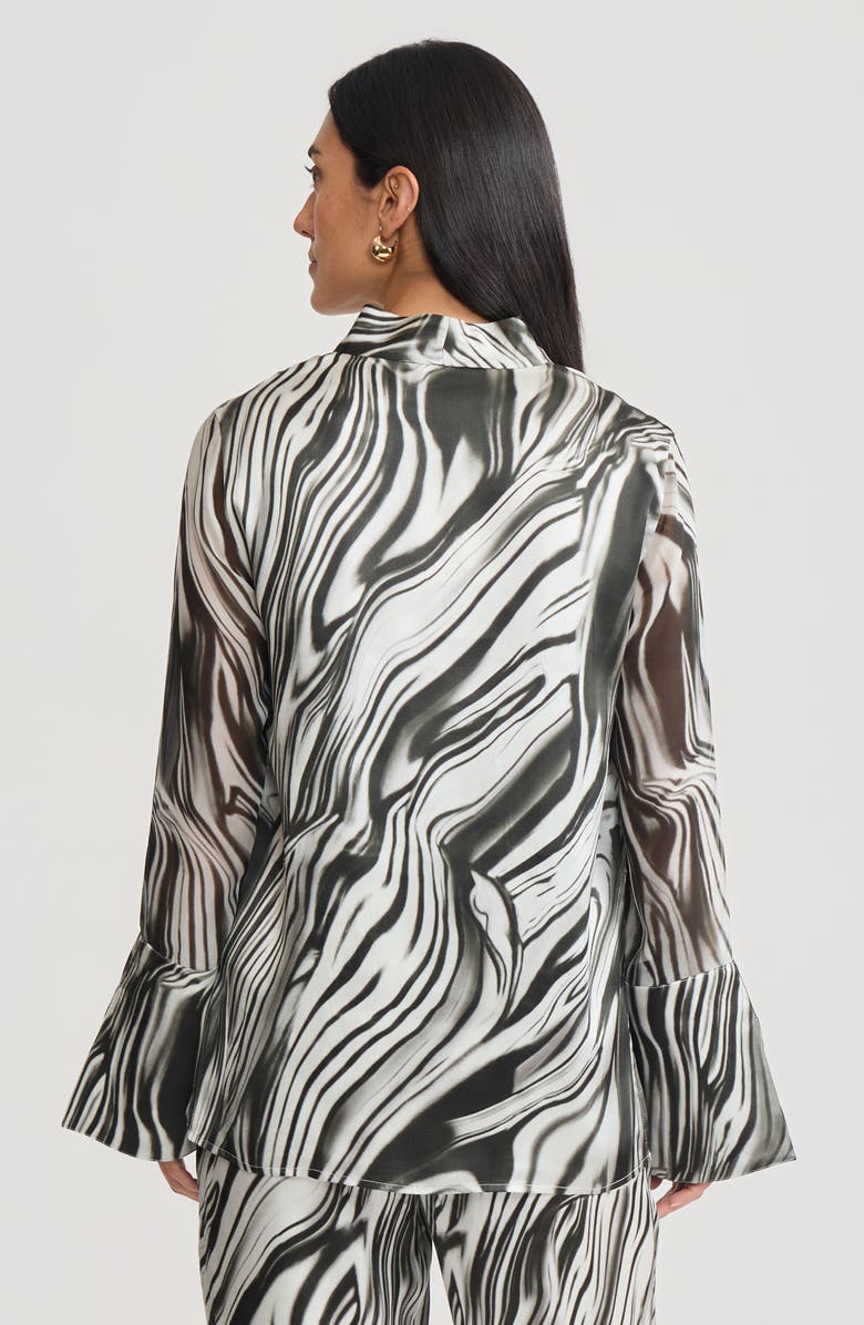 Misook Marble Print Silk Tunic, Alternate, color, Black/White