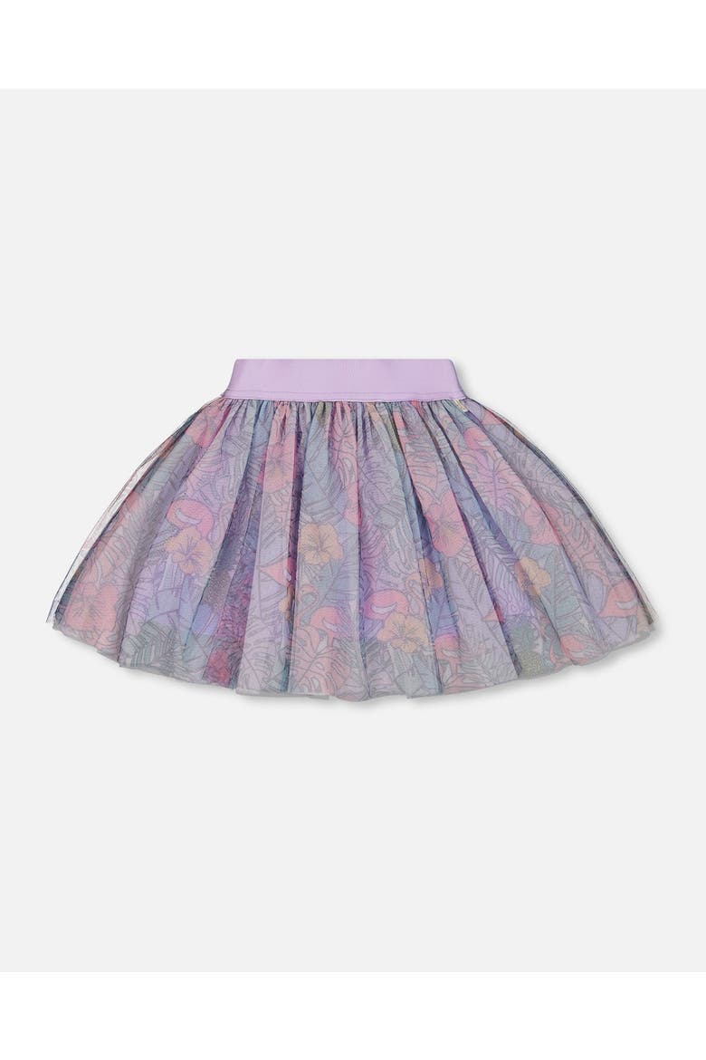 Little Girl's Printed Mesh Skirt Lilac Tropical And Pink Flamingos, Main, color, Lilac And Pink Flamingos