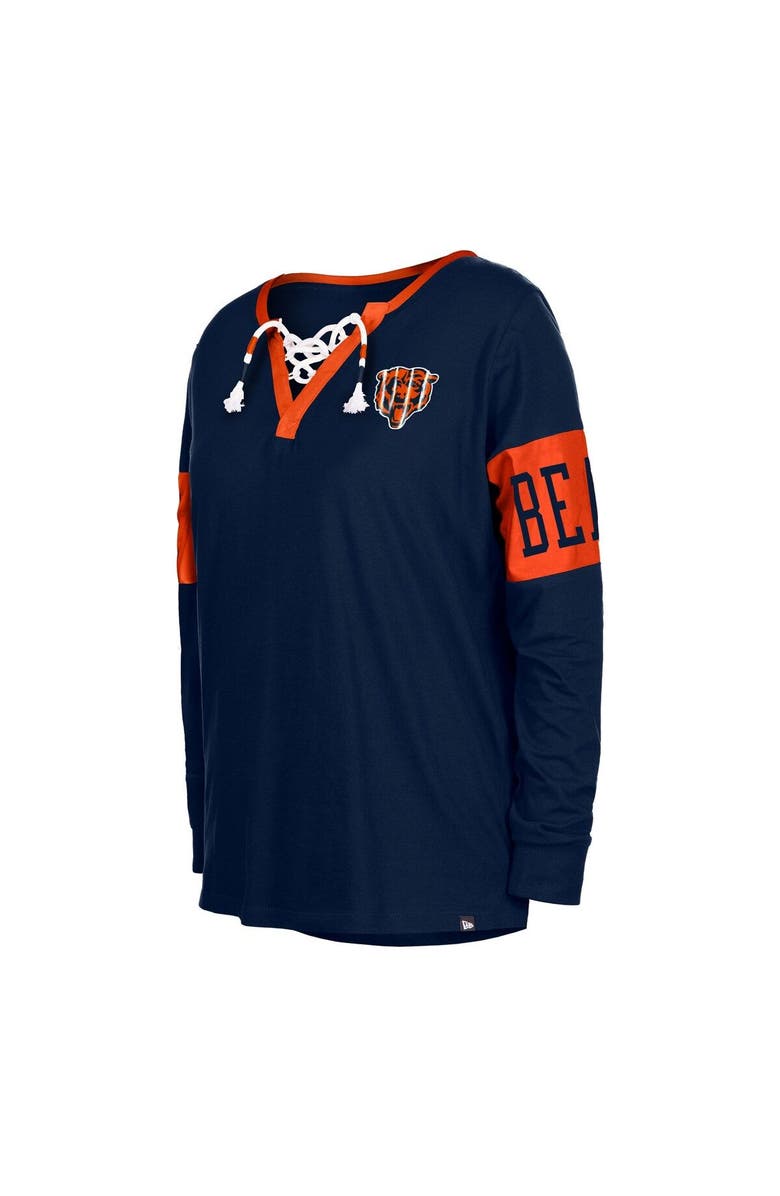 New Era Women's New Era Navy Chicago Bears Lace-Up Notch Neck Long Sleeve T-Shirt, Alternate, color, Navy