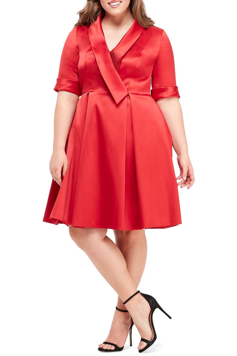 Ruby Royal Satin Asymmetrical Collar Dress, Alternate, color, RUBY