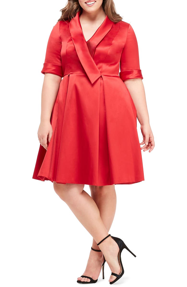 Gal Meets Glam Collection Ruby Royal Satin Asymmetrical Collar Dress, Alternate, color, 