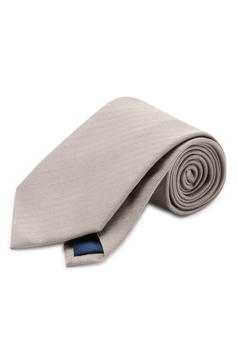 MANGO Silk Blend Microstructure Tie, Main, color, Beige