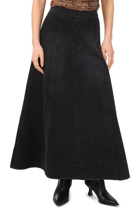 Paneled Denim Maxi Skirt
