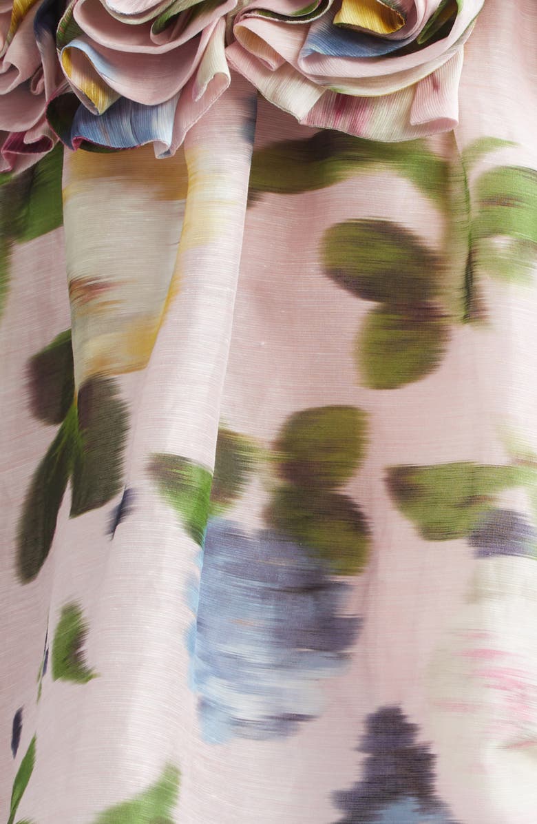 Carolina Herrera Chiné Rose Print Linen & Silk Off the Shoulder Top, Alternate, color, Rosewater Multi