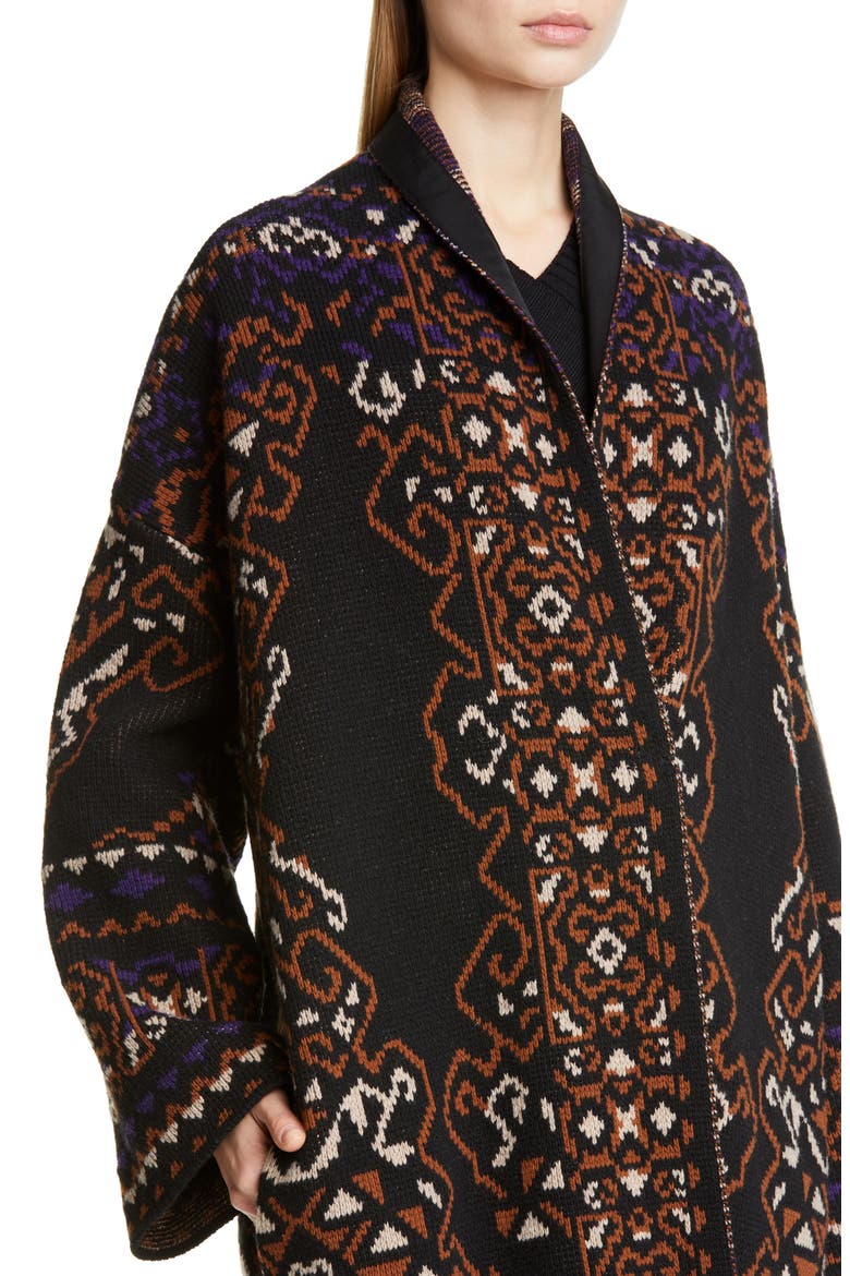 Longline Wool Blend Jacquard Cardigan, Alternate, color, DESERTO