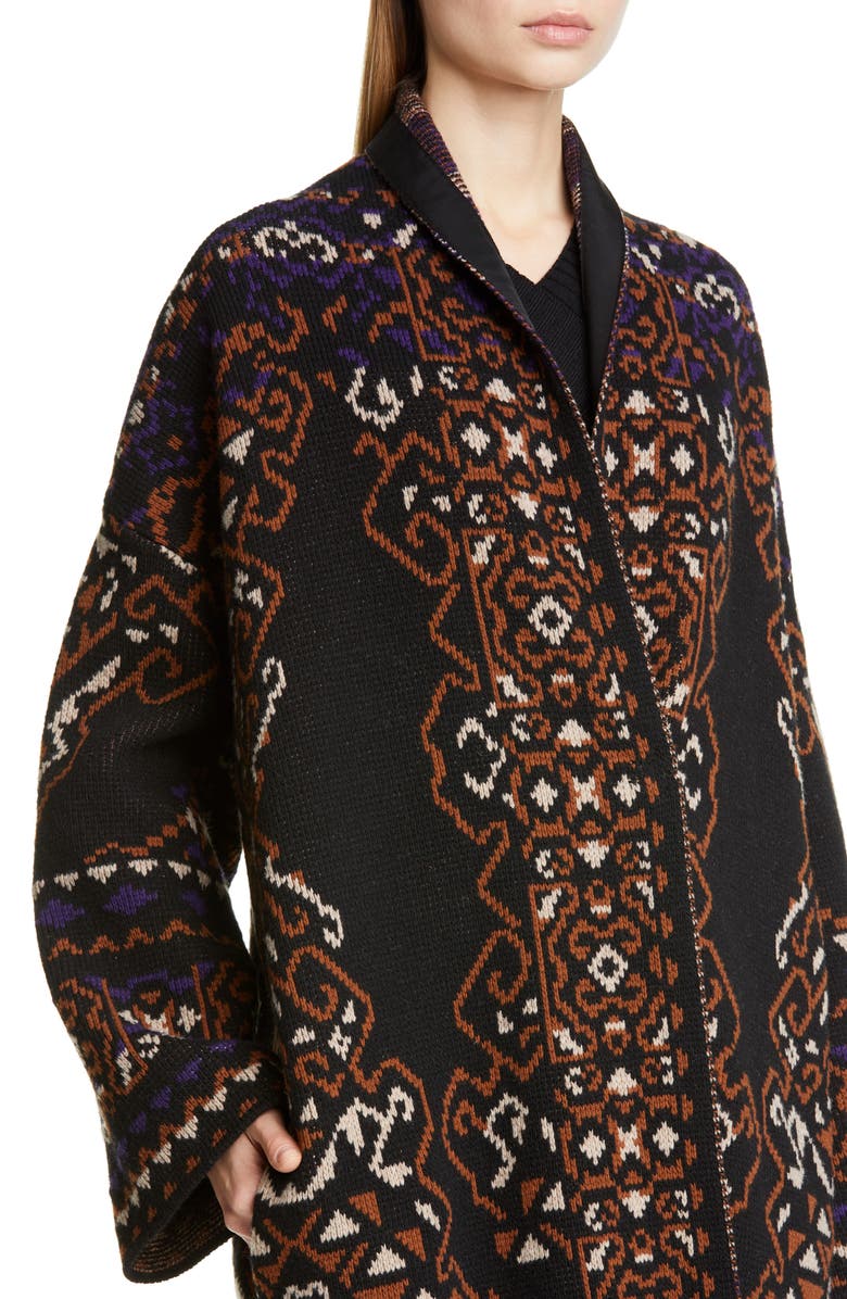 Fuzzi Longline Wool Blend Jacquard Cardigan, Alternate, color, 