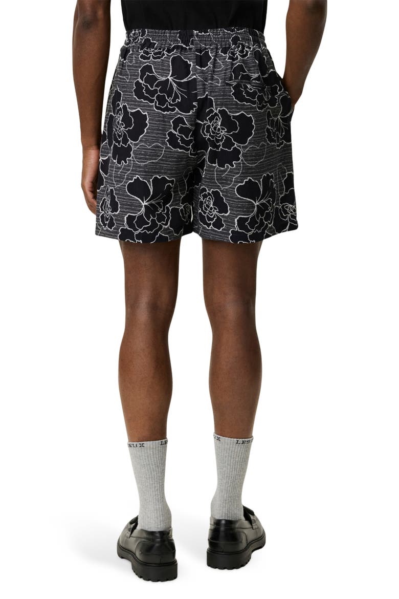 Charlie Poppy Pattern Knit Cotton Blend Drawstring Shorts, Alternate, color, BLACK