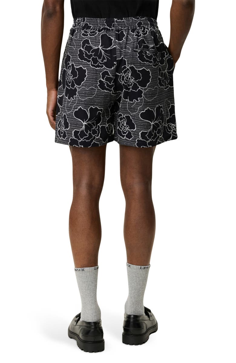 Les Deux Charlie Poppy Pattern Knit Cotton Blend Drawstring Shorts, Alternate, color, Black