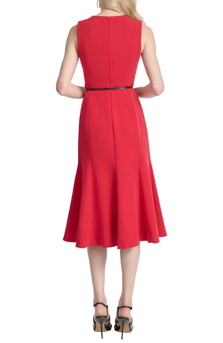 DKNY V-Neck Sleeveless Fit & Flare Midi Dress, Alternate, color, City Crimson