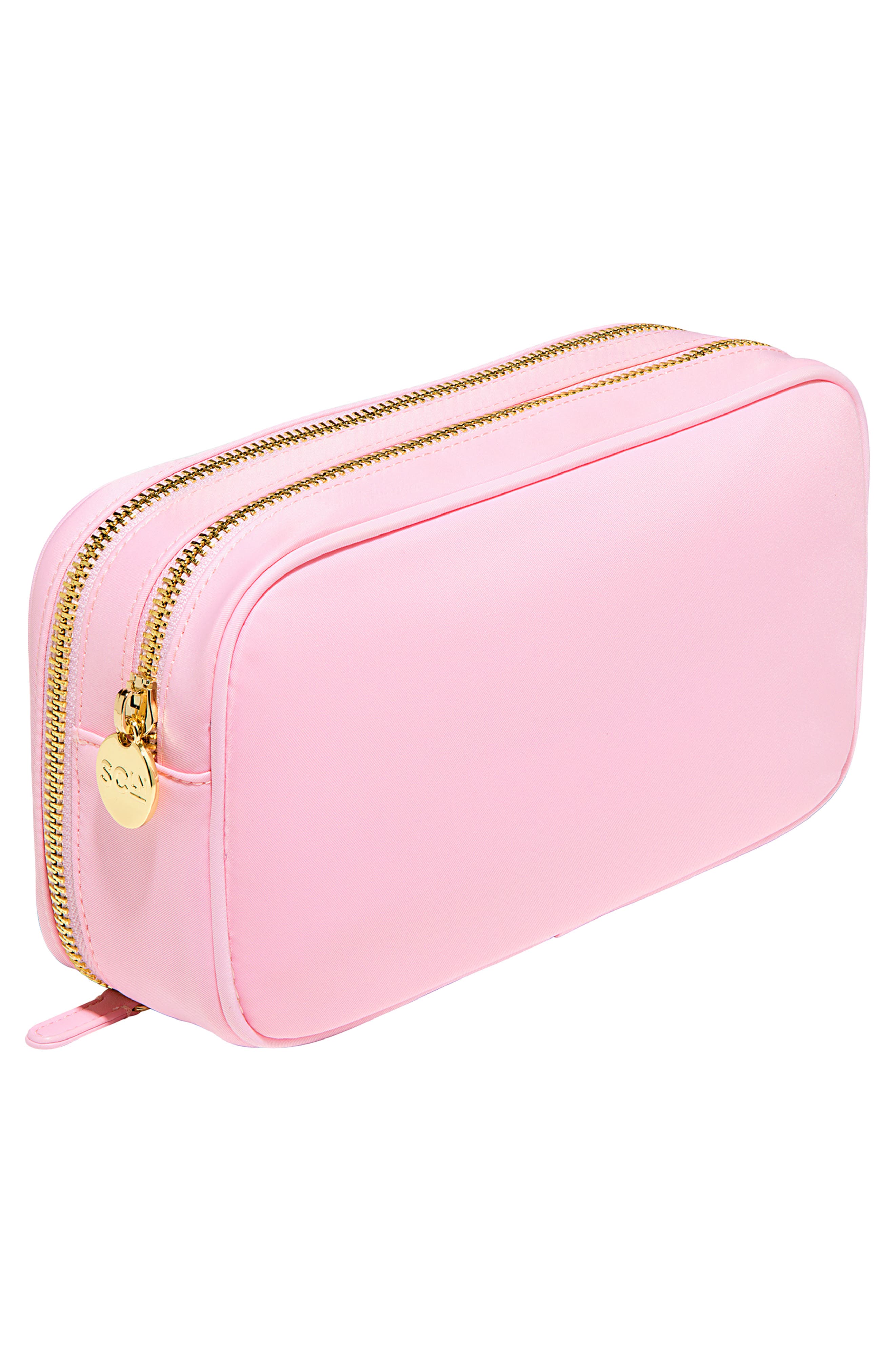 Double Zip Nylon Pouch, Alternate, color, FLAMINGO