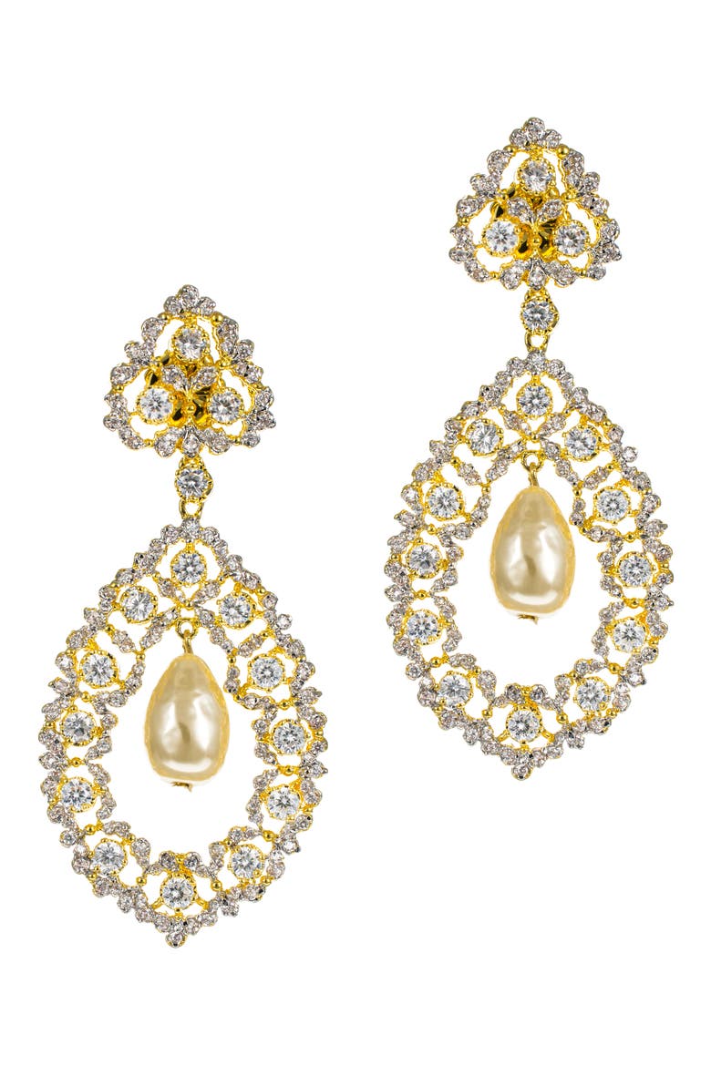 Imitation Pearl Orbital Drop Earrings, Main, color, WHITE/ CLEAR/ GOLD