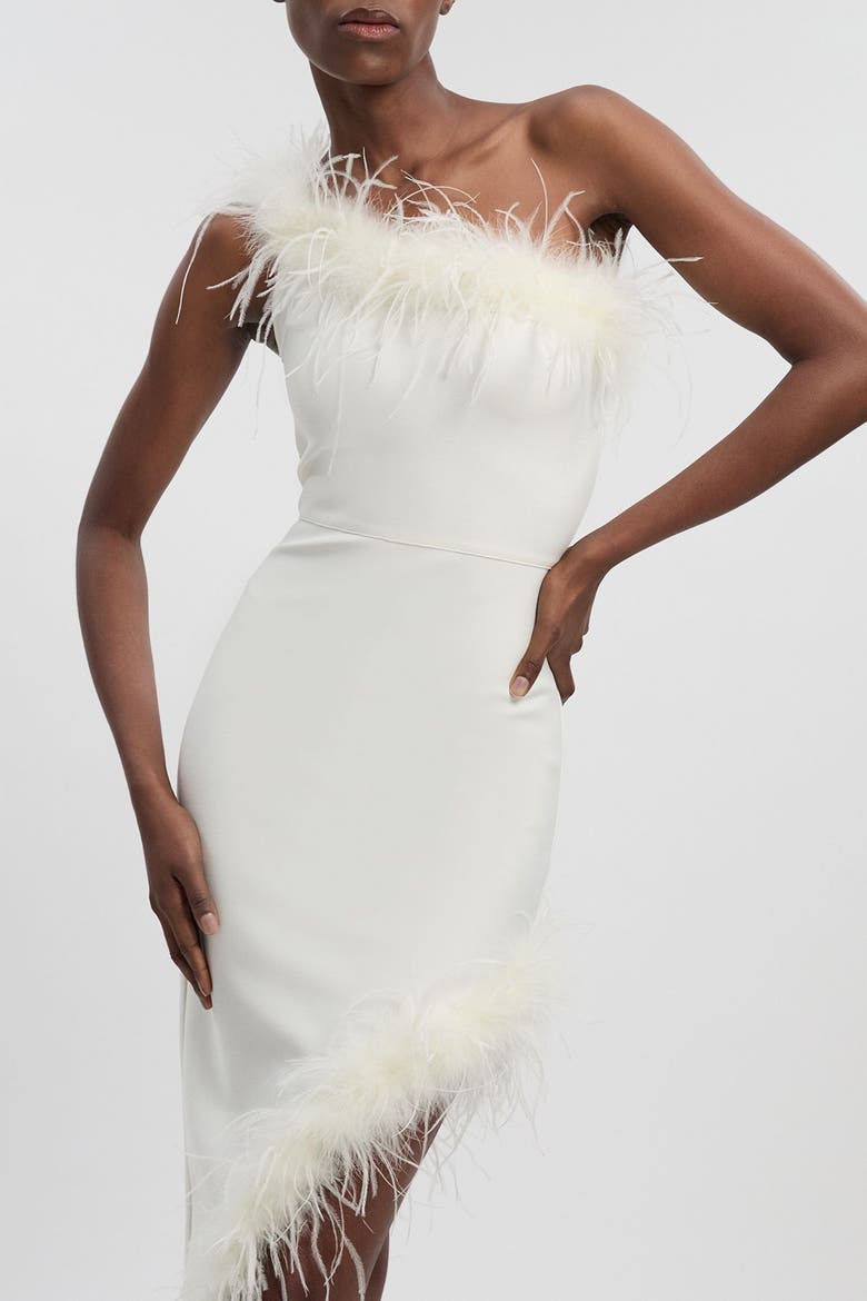 Feather Bandage Maxi Dress, Alternate, color, Ivory