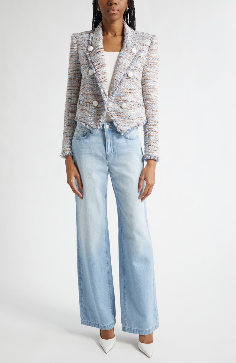 L'AGENCE Marv Boxy Tweed Jacket, Alternate, color, Blue/ Beige Tweed