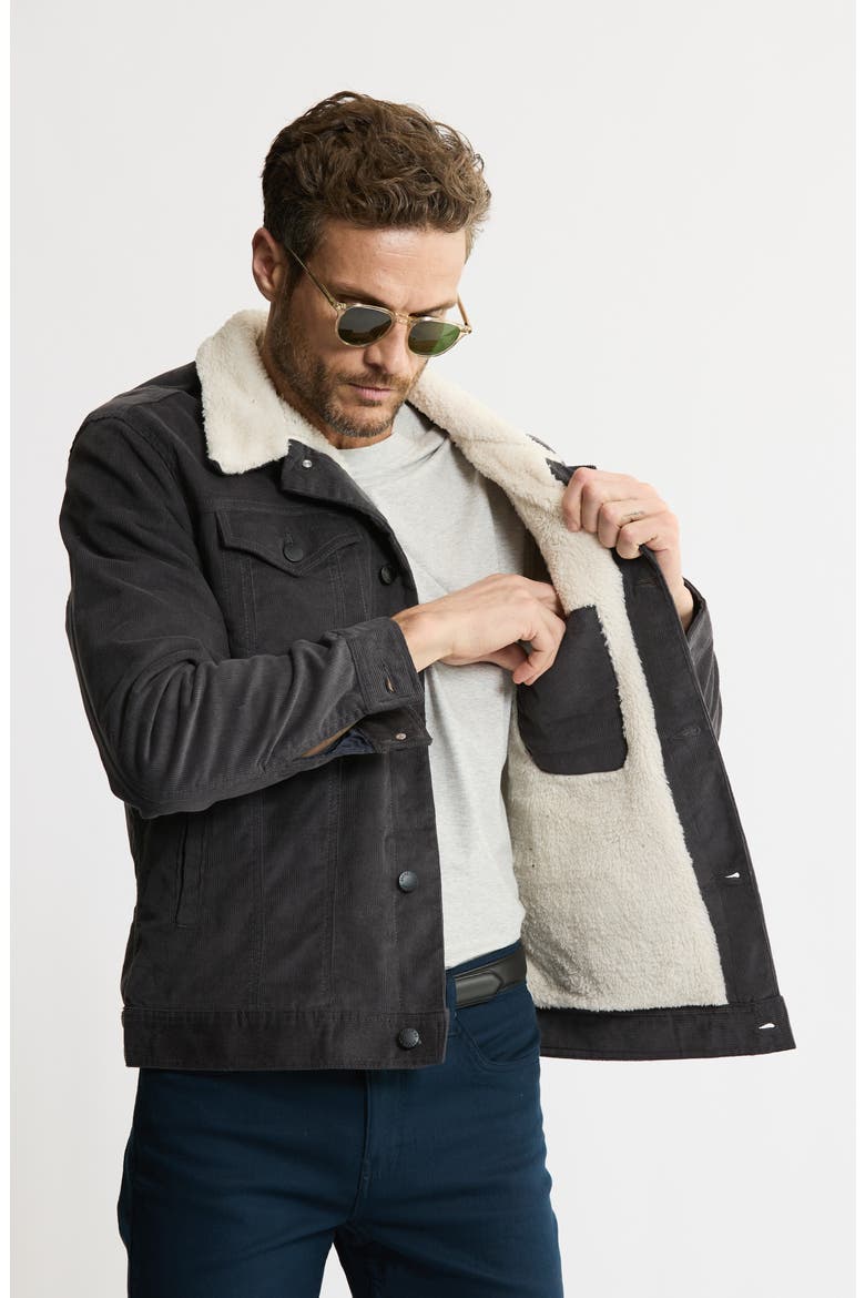 Corduroy Faux Shearling Lined Trucker Jacket, Alternate, color, GREY