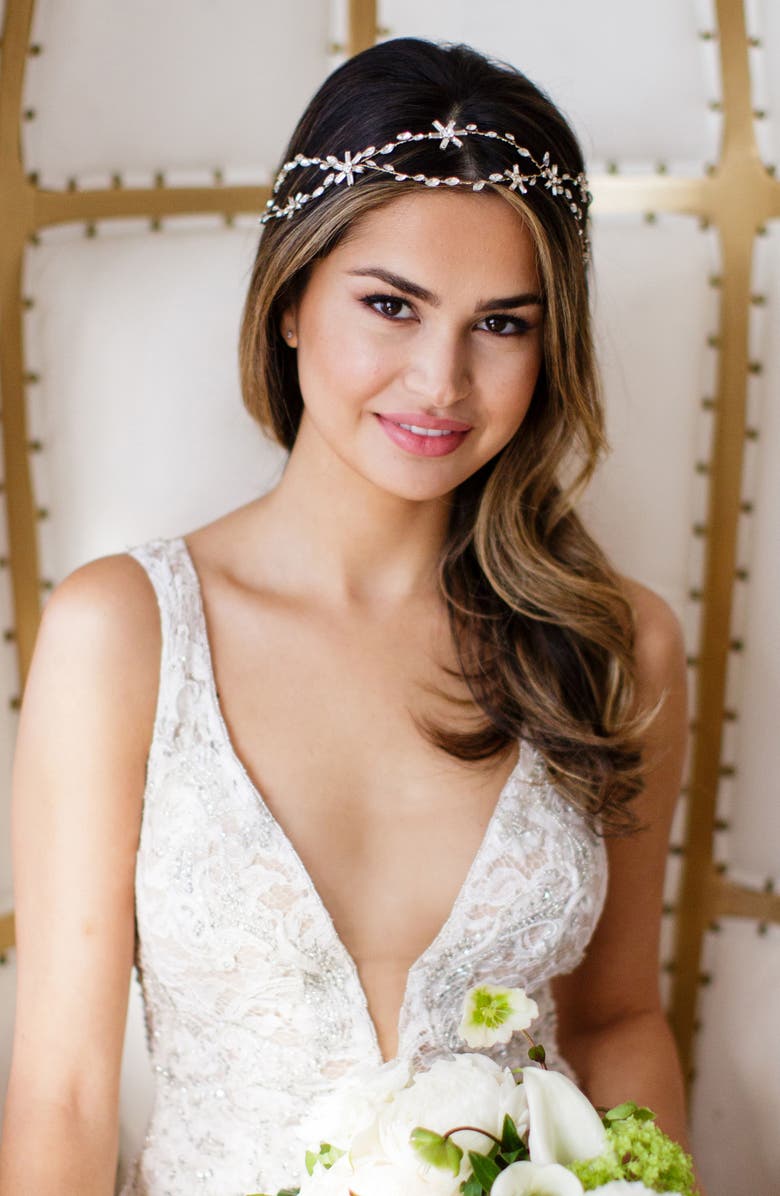 Brides & Hairpins 'Eula' Crystal Halo & Sash, Alternate, color,