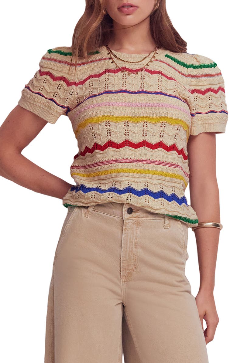 Boden Monica Stripe Pointelle Stitch Top, Main, color, Multi Stripe