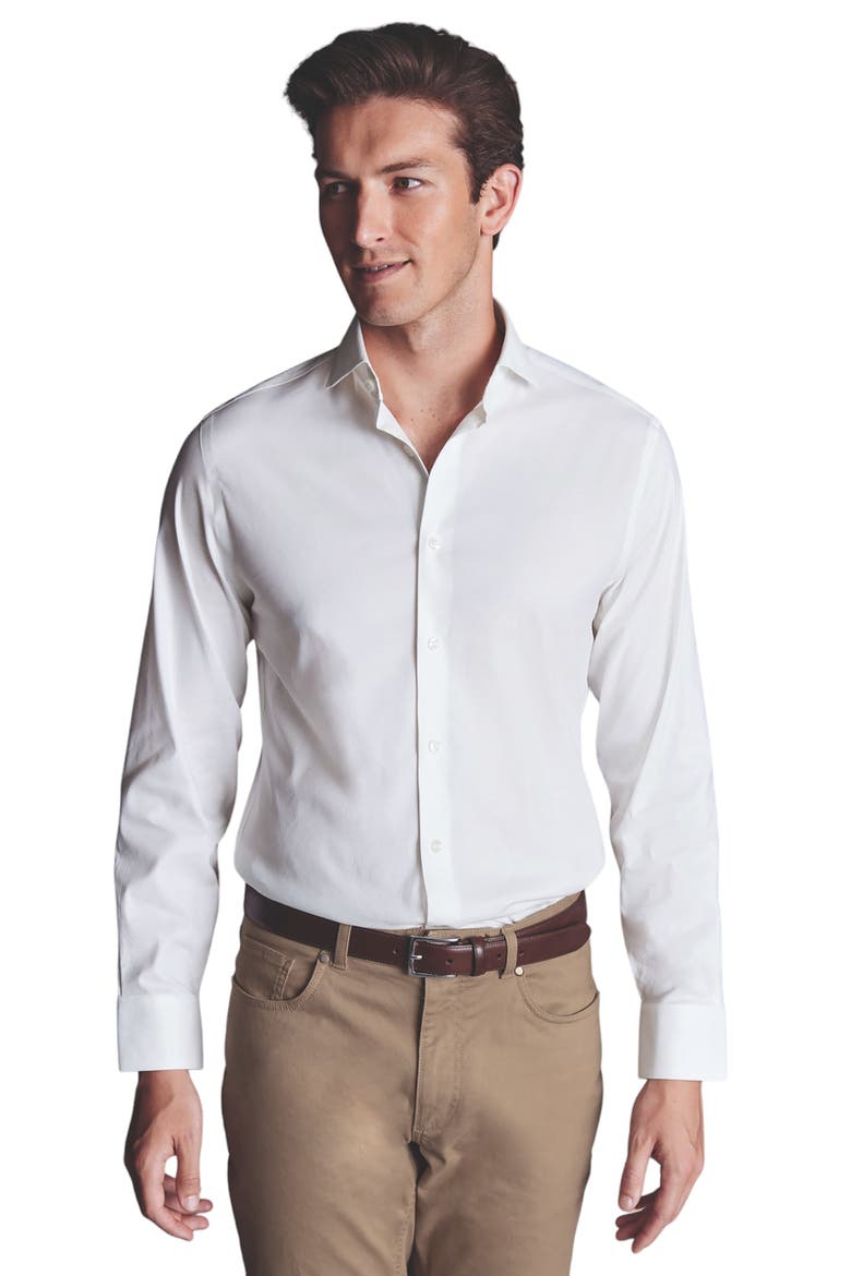 Non-Iron Stretch Twill Slim Fit Shirt Single Cuff, Main, color, White