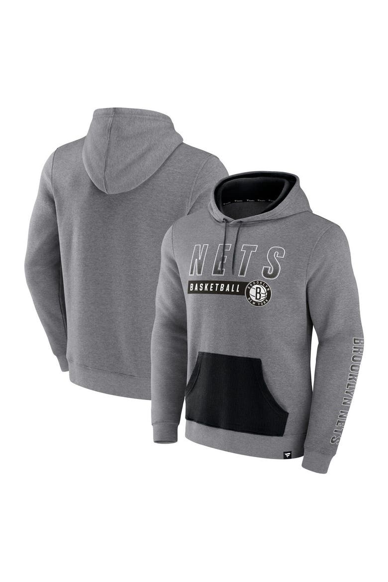 Men's Fanatics Branded Heathered Gray Brooklyn Nets Off The Bench Color Block Pullover Hoodie, Main, color, Heather Gray