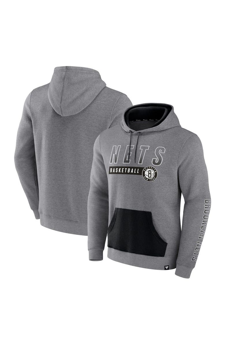 FANATICS Men's Fanatics Branded Heathered Gray Brooklyn Nets Off The Bench Color Block Pullover Hoodie, Alternate, color, Heather Gray
