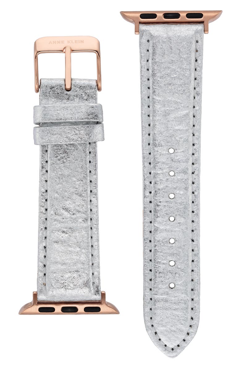 Anne Klein iConsidered Pineapple Leather Apple Watch<sup>®</sup> Watchband, Main, color, Silver