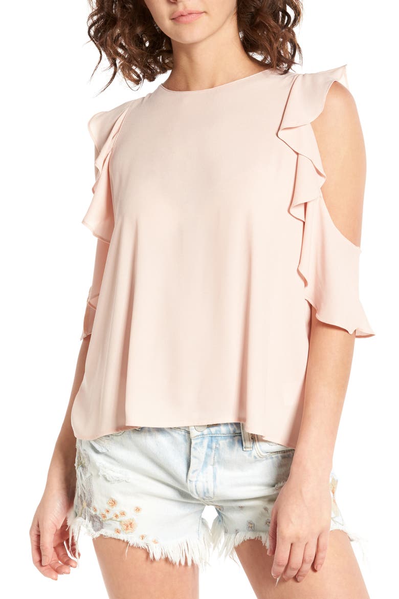 Ruffle Cold Shoulder Top, Main, color, CAMEO ROSE