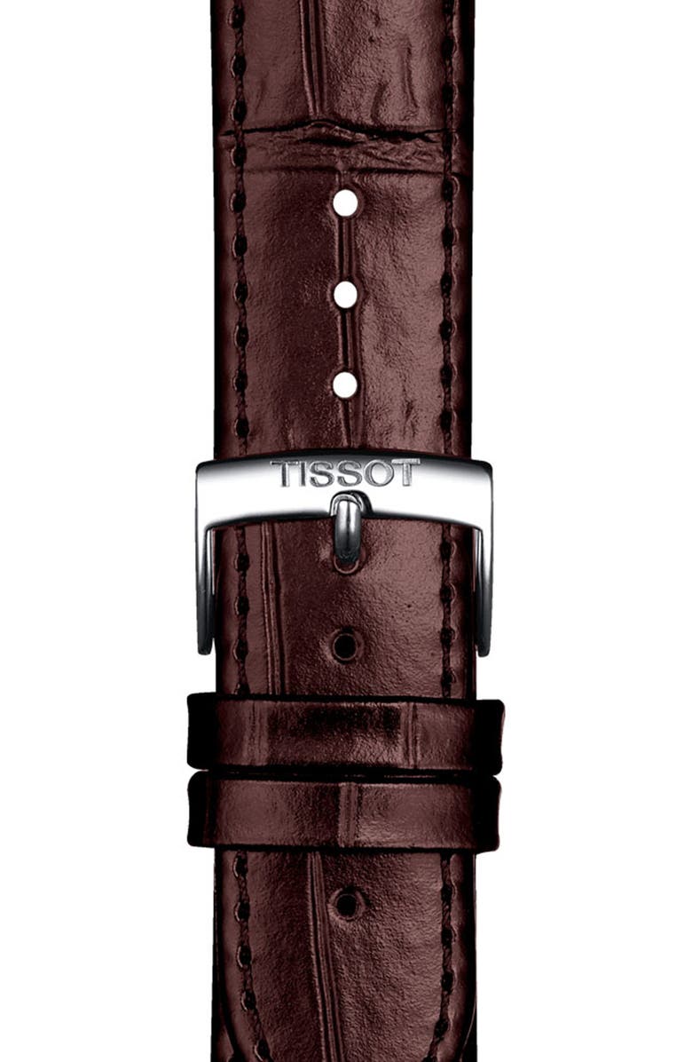 Tissot 20mm Croc Embossed Leather Watchband, Alternate, color, Brown/ Silver
