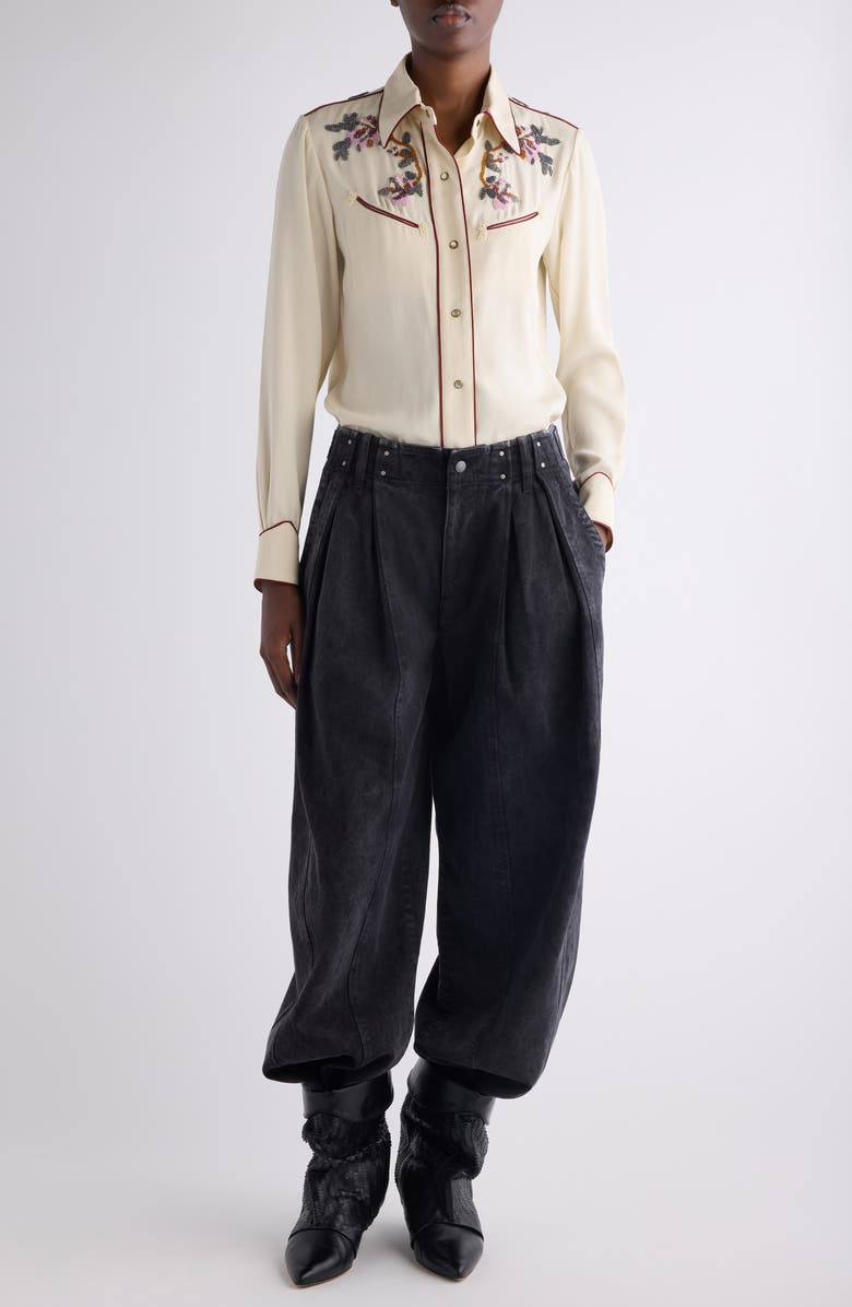 Isabel Marant Ireme Pleated Barrel Leg Jeans, Alternate, color, Faded Black