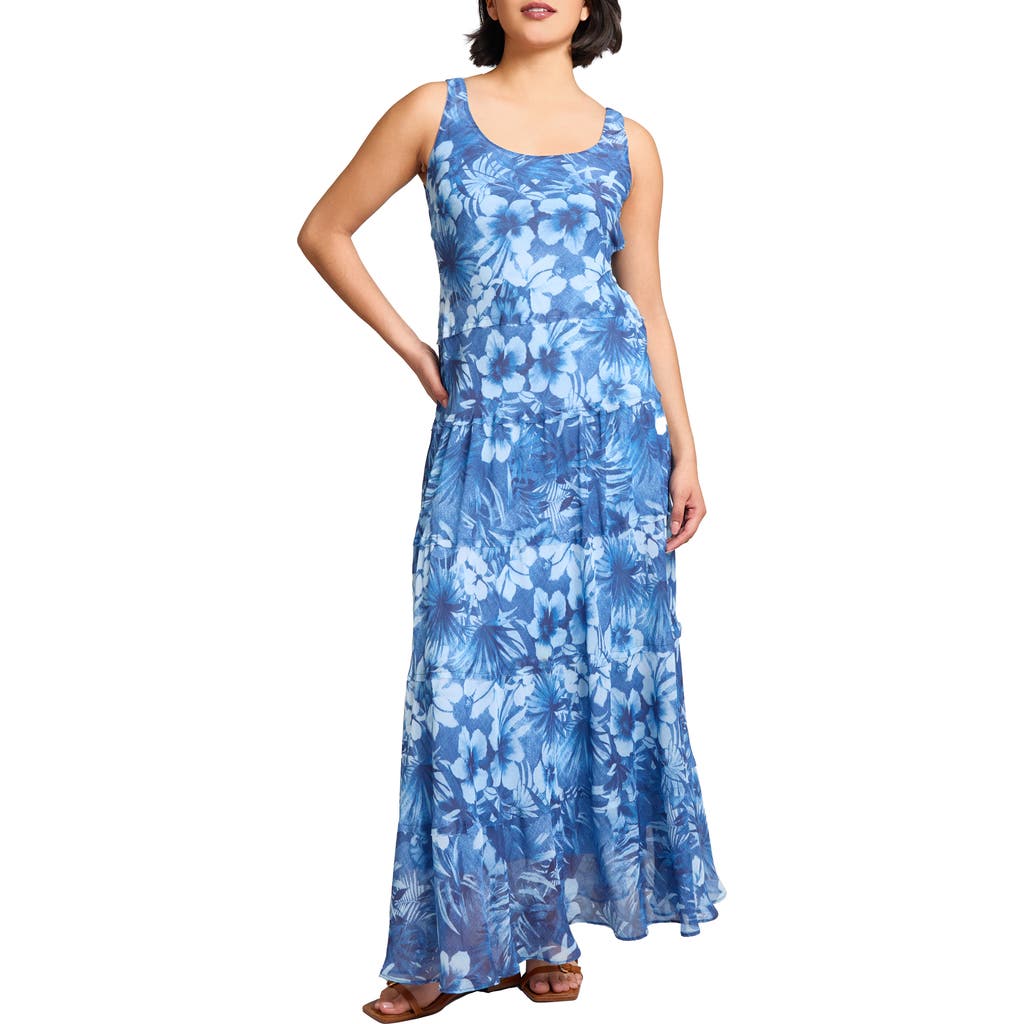 Jones New York Print Sleeveless Chiffon Maxi Dress In Blue