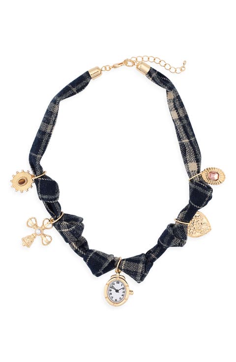 Flannel Watch Charm Necklace