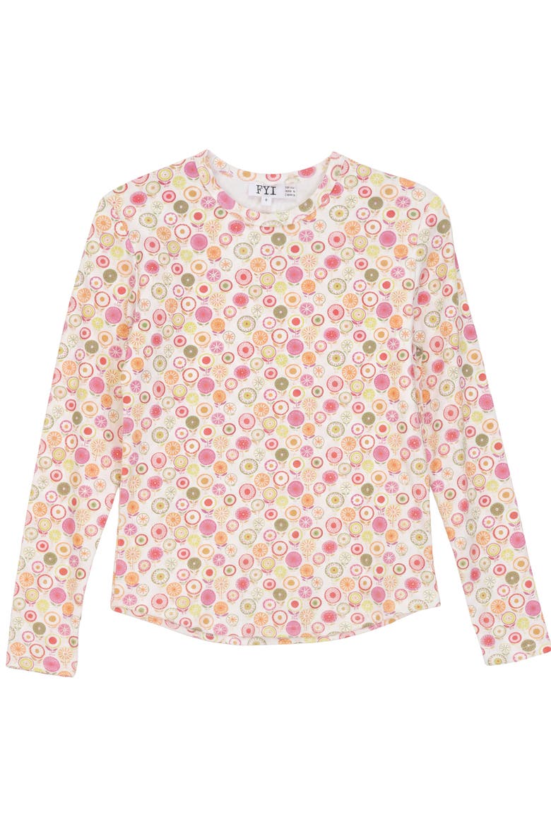 Circle Flower Rib Crew Neck Long Sleeve Top, Main, color, Pink