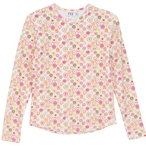 Circle Flower Rib Crew Neck Long Sleeve Top
