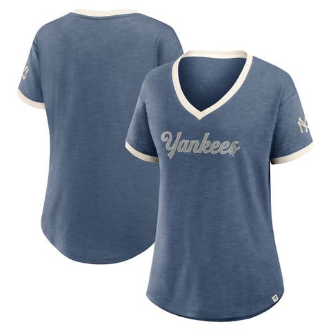 Women's Fanatics Navy New York Yankees Cooperstown Collection Vintage Play​ V-Neck T-Shirt