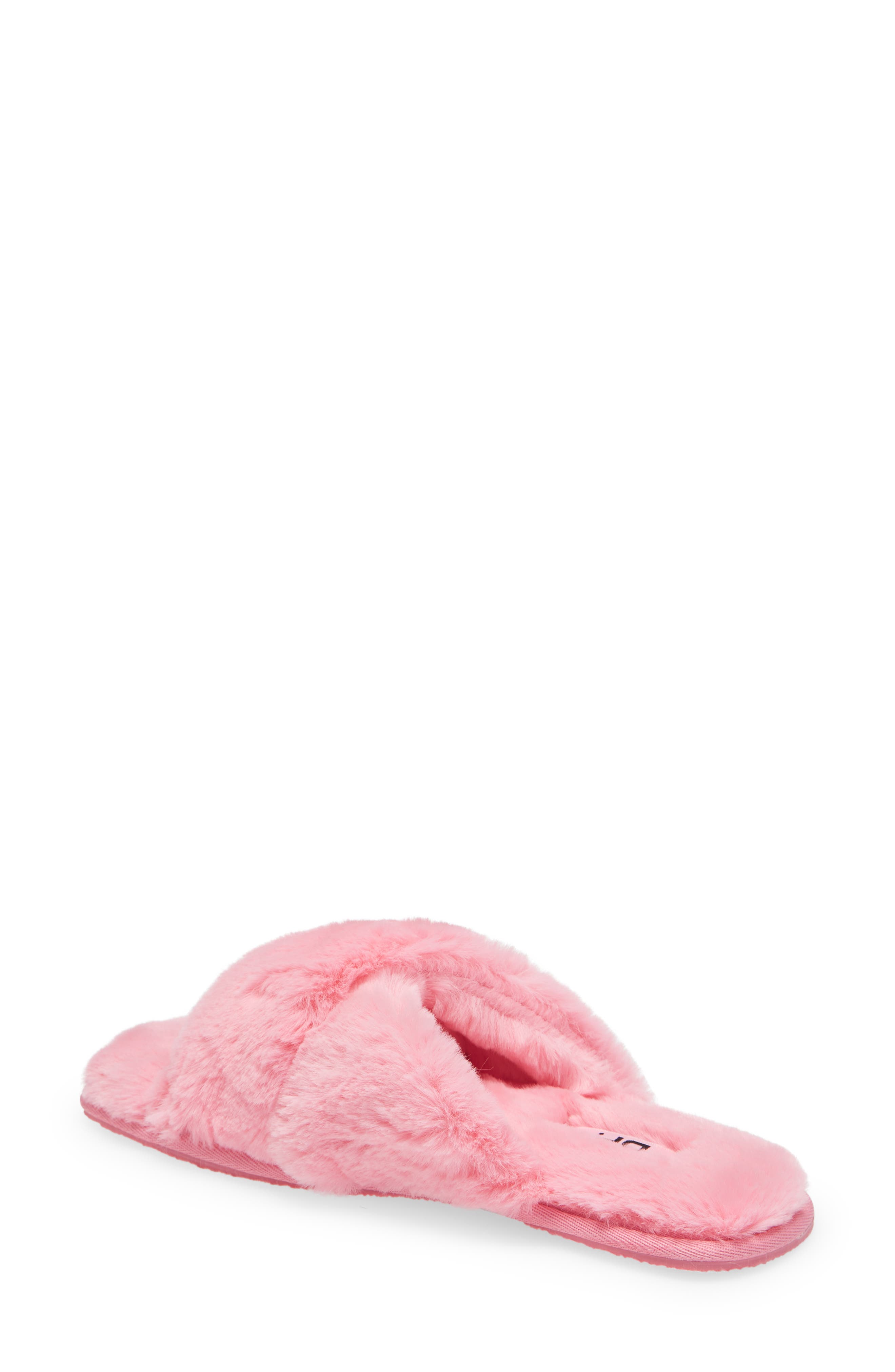 Mae Cross Strap Faux Fur Slipper, Alternate, color, PINK PRISM