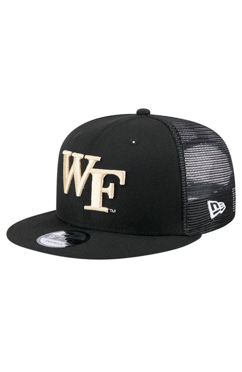 New Era Men's New Era Black Wake Forest Demon Deacons 9FIFTY Trucker Snapback Hat, Main, color, 