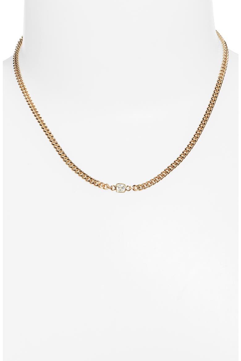 Kelcie Cubic Zirconia Cuban Chain Necklace, Alternate, color, GOLD