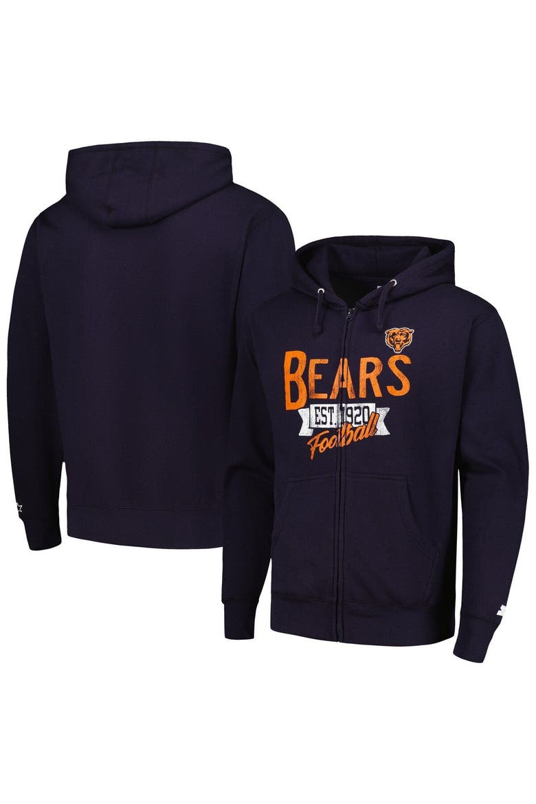 Men's Starter Navy Chicago Bears Domestic Post Season Full-Zip Hoodie, Main, color, Navy