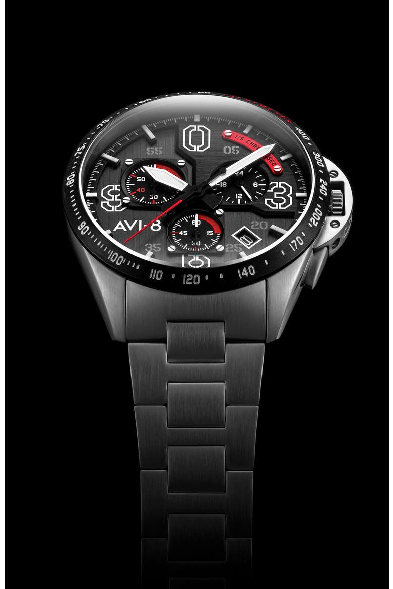 P-51 Mustang Blakeslee Chronograph Bracelet Watch, 43mm, Alternate, color, BLACK