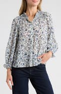 MAX STUDIO Ruffle Collar Puff Shoulder Top