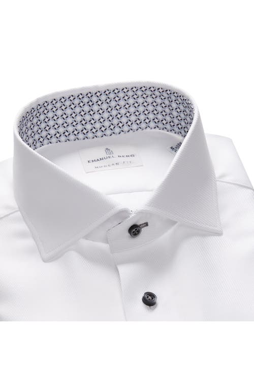 Emanuel Berg Modern Fit Solid White Cotton Twill Dress Shirt In White
