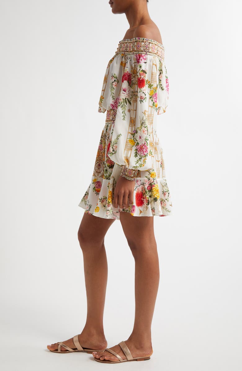 Camilla Egyptian Rose Print Off the Shoulder Long Sleeve Silk Crepe Minidress, Alternate, color, 