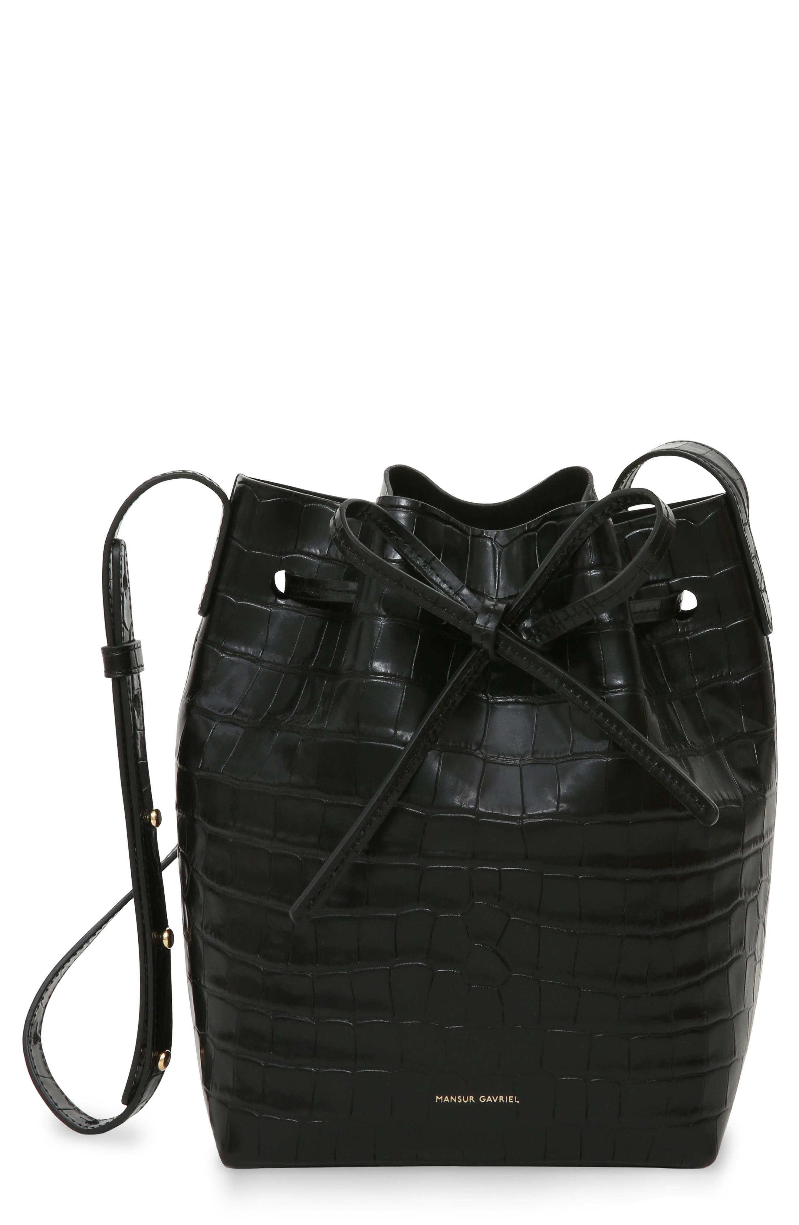 Mansur Gavriel Mini Croc Embossed Leather Bucket Bag, Main, color, 