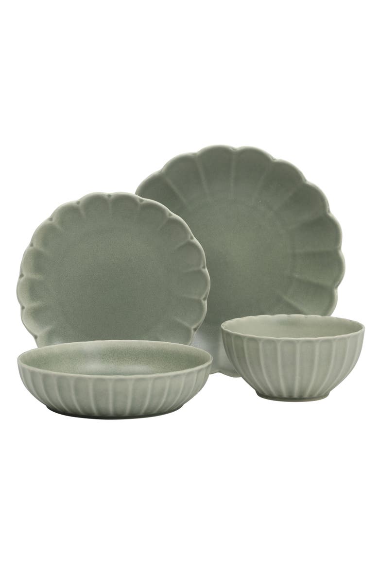 Malibu Shore 16-Piece Stoneware Plates and Bowls Dinnerware Set, Alternate, color, Green