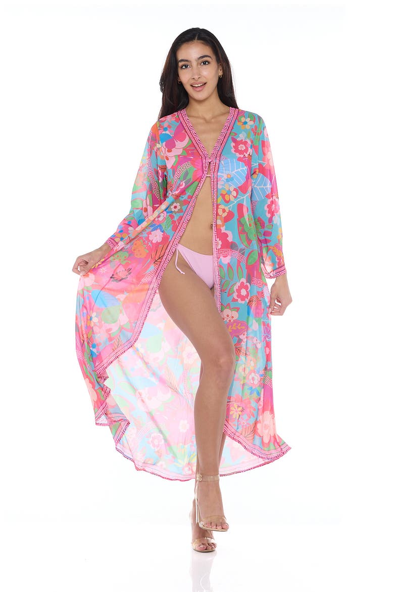 Floral Print Duster, Alternate, color, PINK