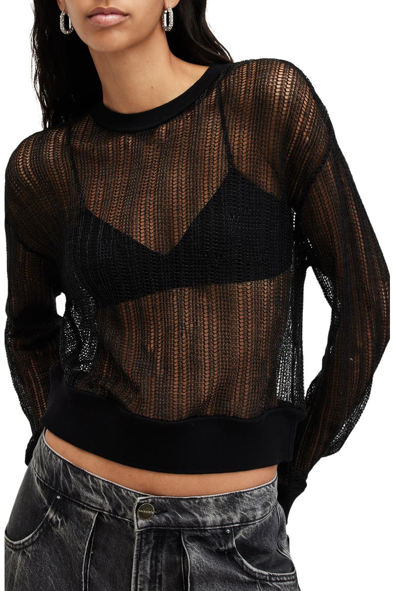 Giana Open Stitch Sweater, Main, color, BLACK