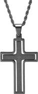 HMY JEWELRY Black IP Stainless Steel Lord's Prayer Engraved Cross Pendant Necklace