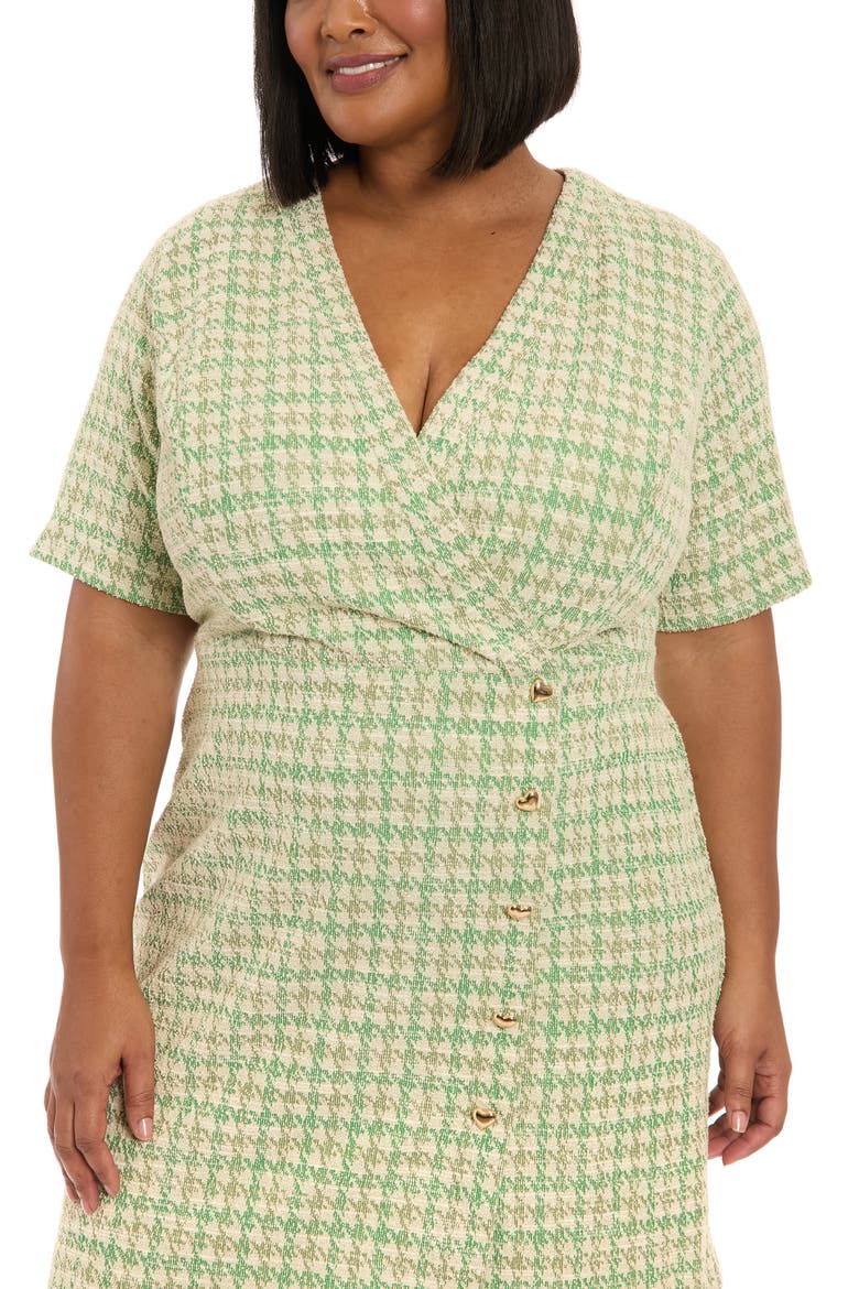 Short Sleeve Bouclé Faux Wrap Dress, Alternate, color, GREEN