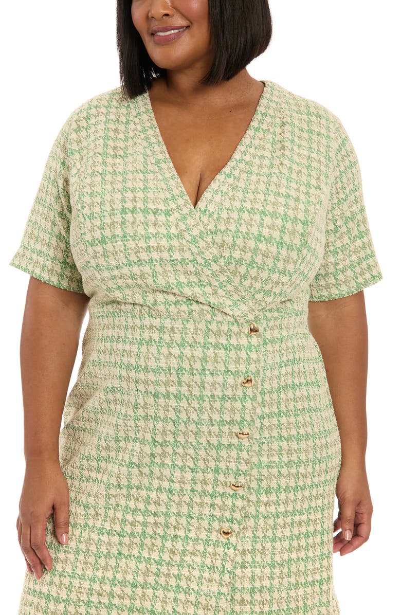 London Times Short Sleeve Bouclé Faux Wrap Dress, Alternate, color, Green