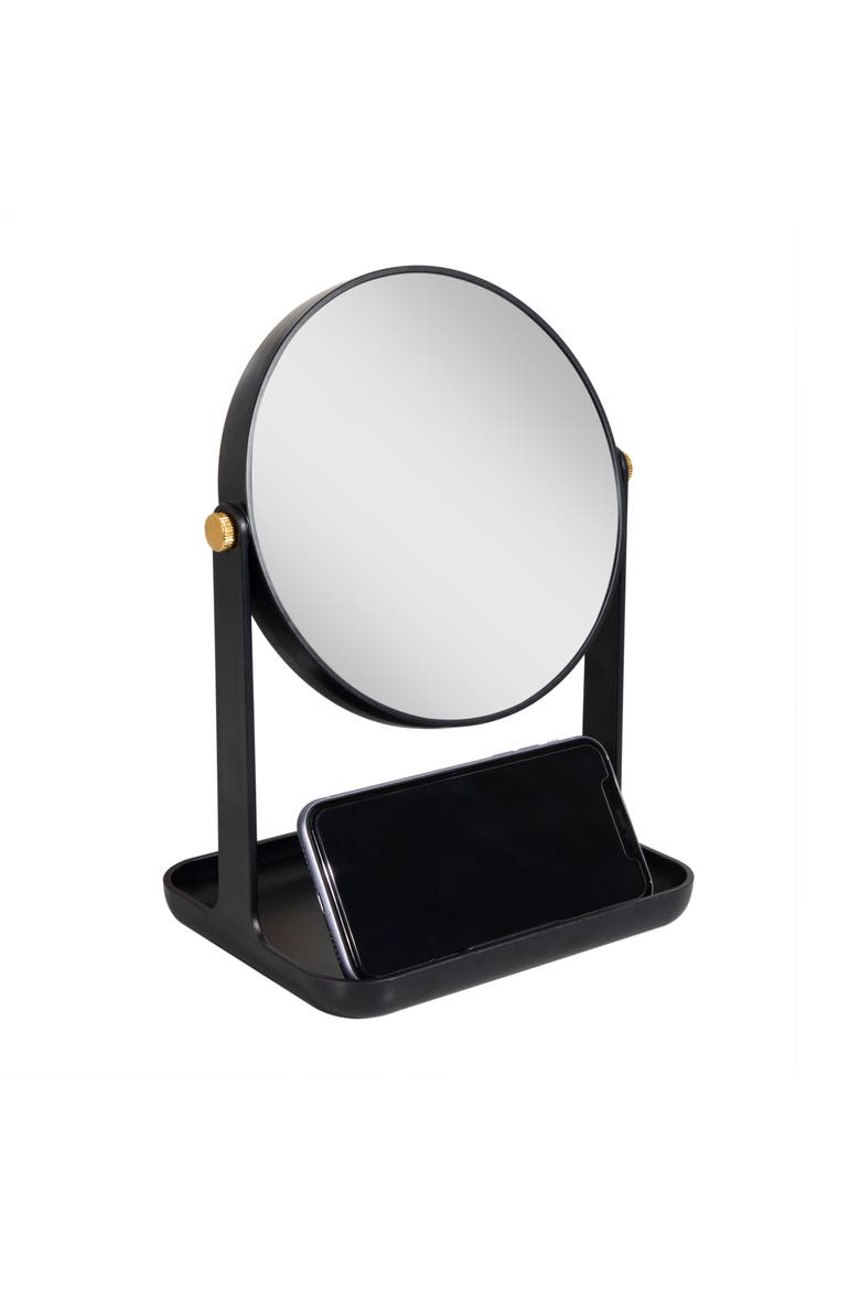 Back-to-School Makeup Mirror with Accessory Tray & Phone Holder, Alternate, color, Black