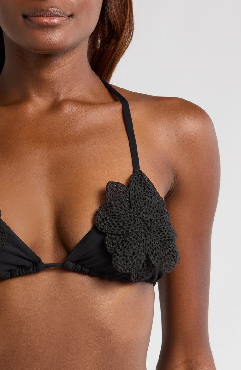 PQ SWIM Fleur Triangle String Bikini Top, Alternate, color, Jet Black