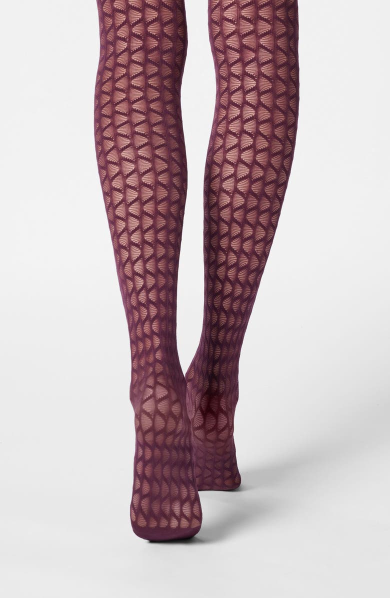Oroblu Graphic Wave Tights, Alternate, color, Plum